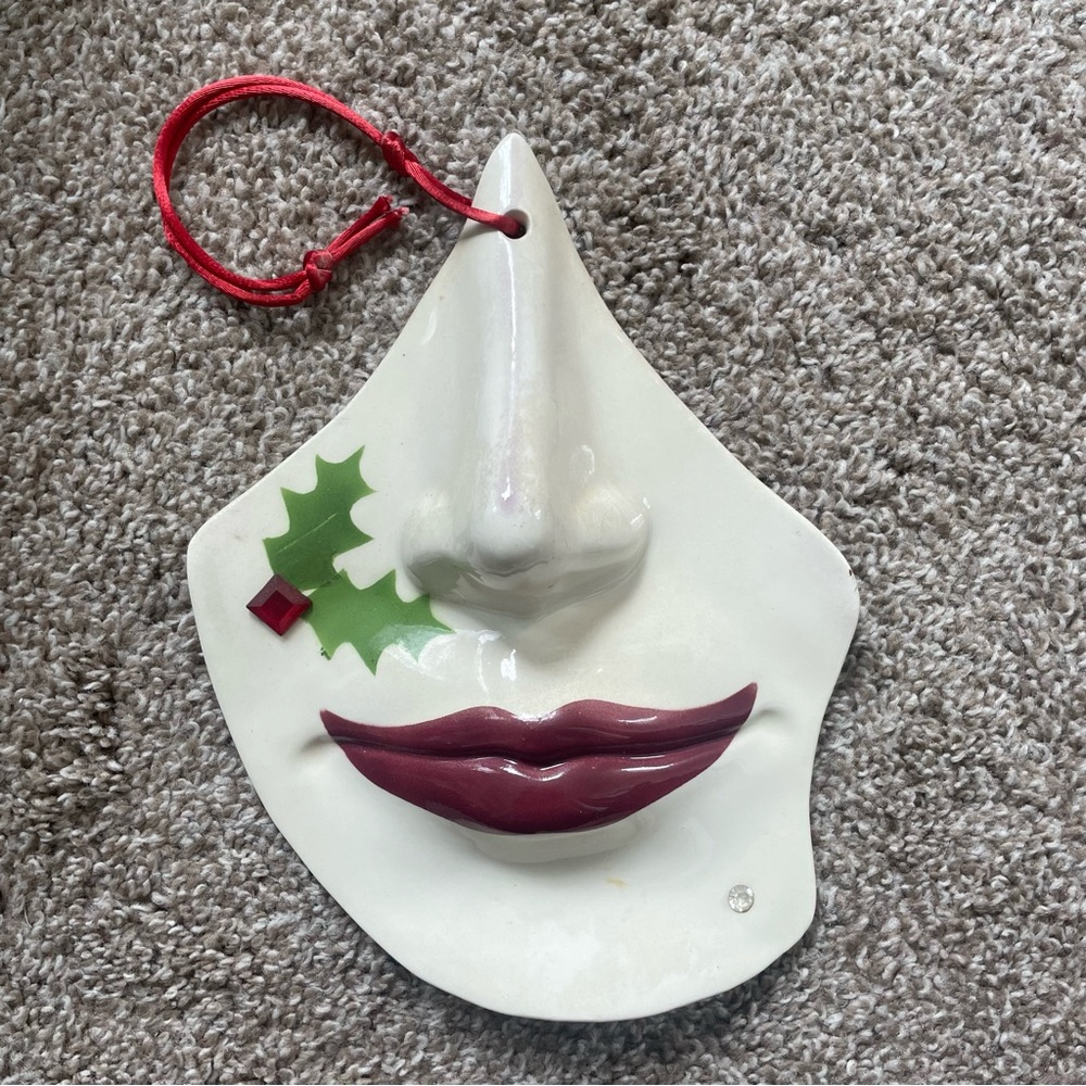 Ceramic Half Face Mask with Red and Green Accents